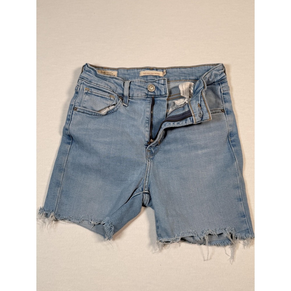 Levis Premium 721 Shorts Womens 26 Blue Denim Cut-Off High Rise Frayed Hem